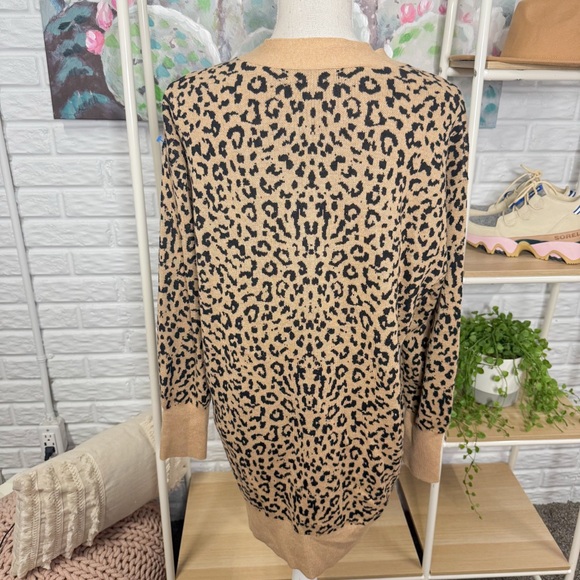J. Crew Merino Wool/Cotton Blend Leopard Print Long Line Cardigan (M) - Picture 4 of 5